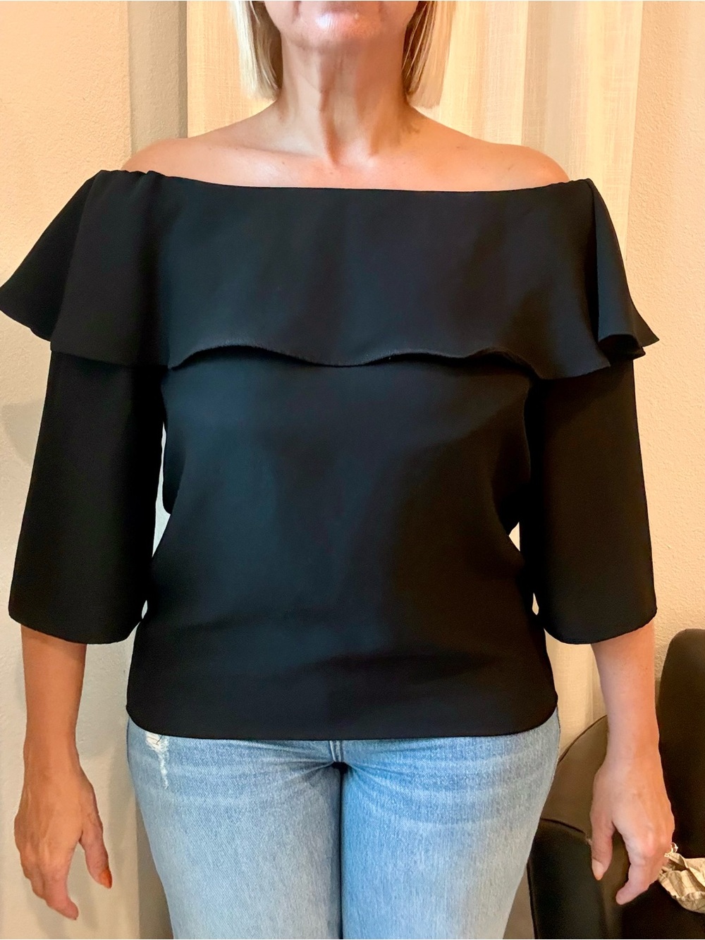 Banana Republic Black Off-the-Shoulder Flutter Top